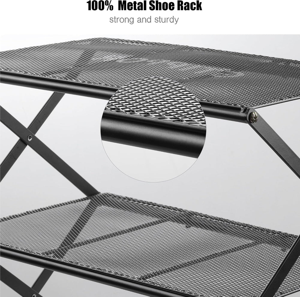 Small Shoe Rack for Entryway, 4-Tier Foldable Shoe Organizer, Metal Shoe Stor...