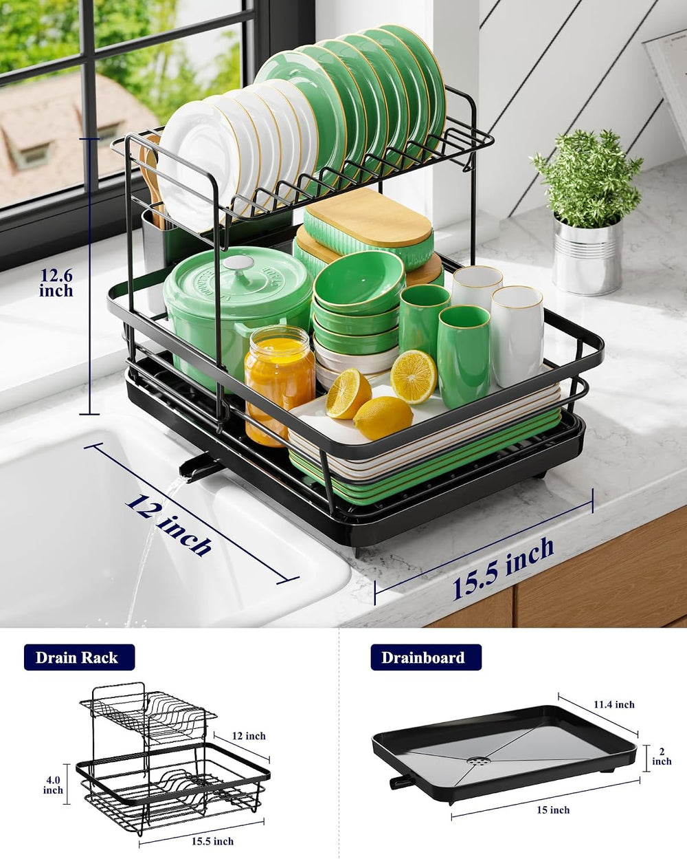Kitsure Dish Drying Rack for Kitchen Counter, 12''W x 15.5''L...