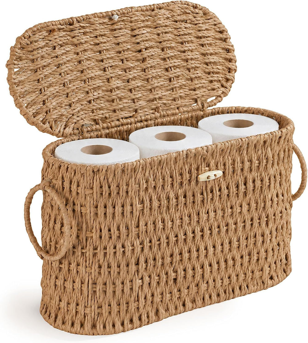 Endymion Wicker Toilet Paper Basket with Lid, Rattan Toilet Paper Storage