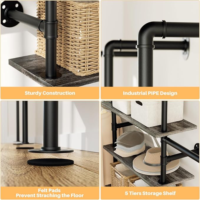 Aheaplus Industrial Pipe Clothing Rack, Reversible 6.42FT Clothes Rack