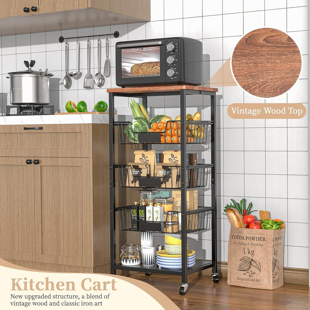 Hastatii Kitchen Storage Cart, Kitchen Basket, 5-Tier Utility Organizer with ...