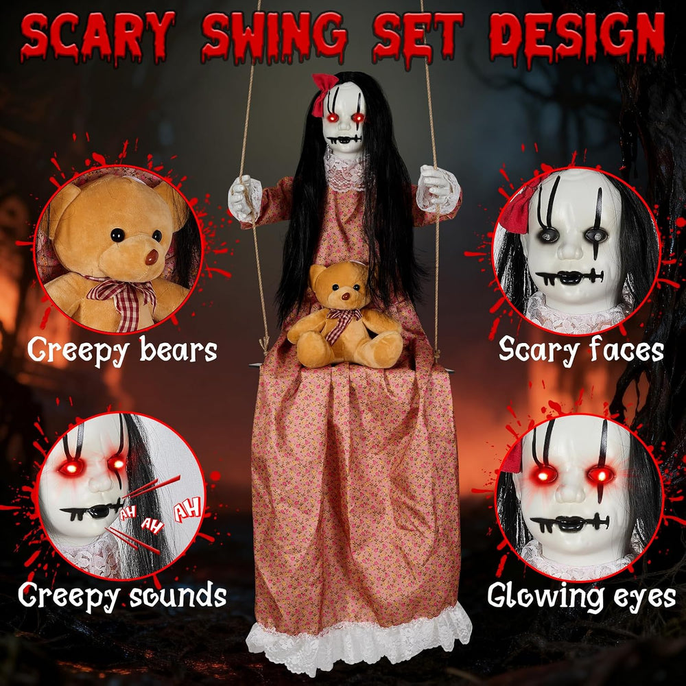 Scary Halloween Hanging Decorations Outdoor,4.6FT Hanging Swing Girl Doll