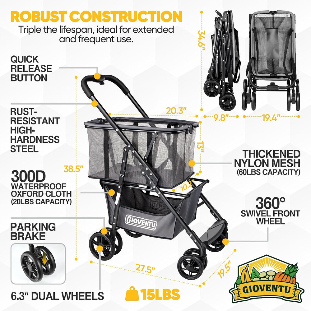 Folding Shopping Cart for Groceries, 80lbs Collapsible Stroller Cart