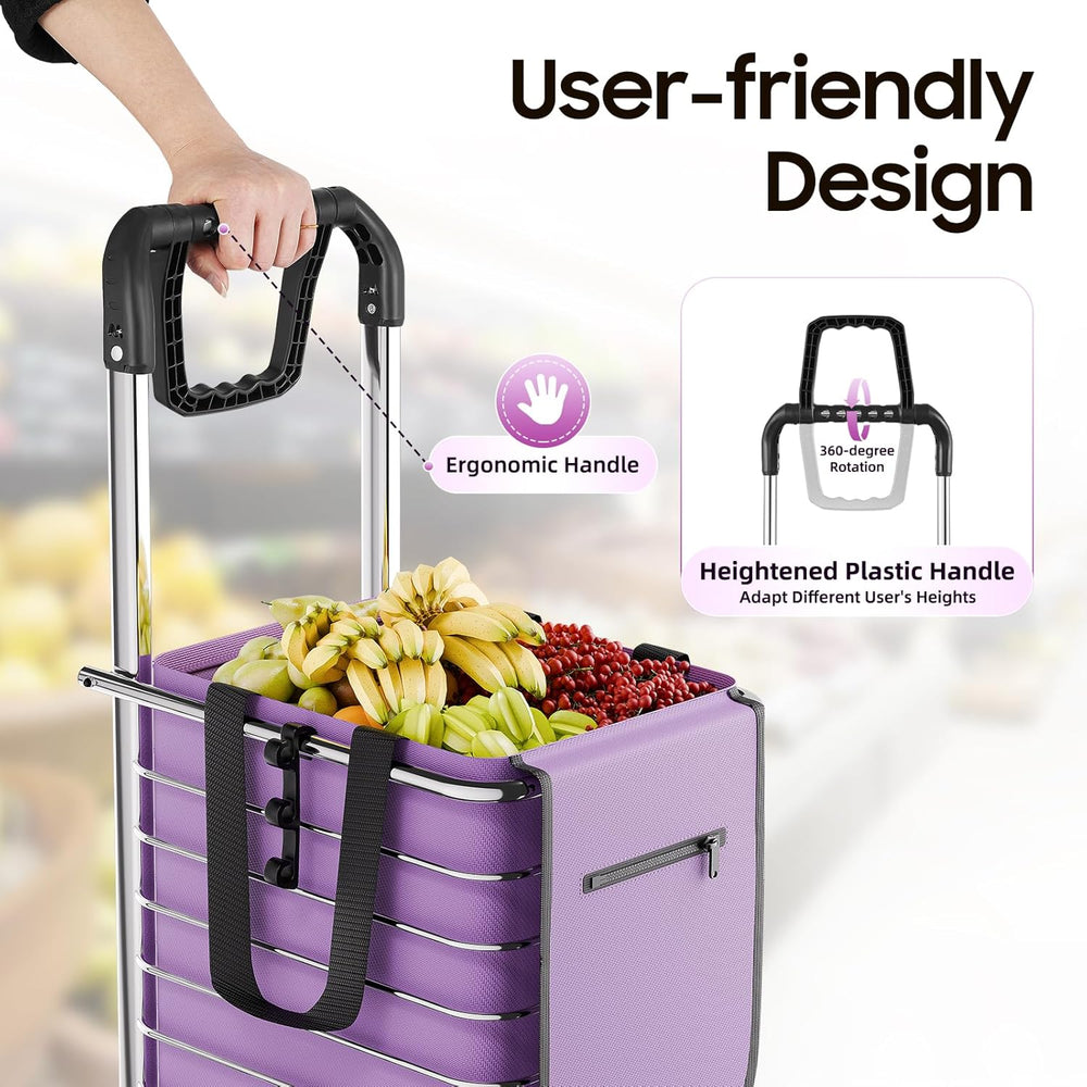 Foldable Shopping Cart with Wheels - 88lbs Capacity Collapsible Grocery Cart,...