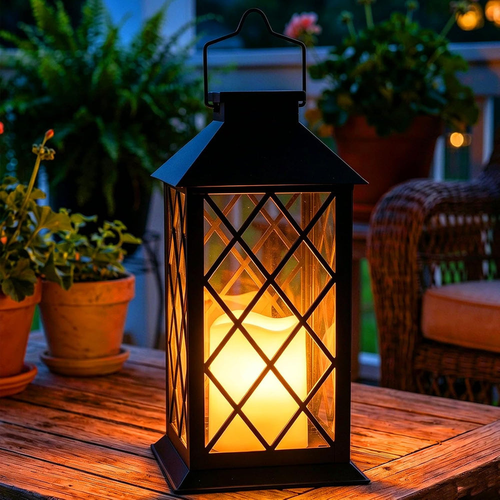 14'' Large Tempered Glass Solar Lanterns Outdoor Waterproof