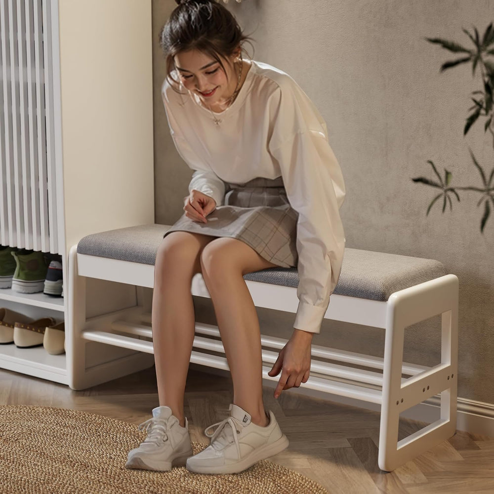 AQIMUELE Shoe Rack Bench, Wooden 2 Tiers with Flip-Top Storage