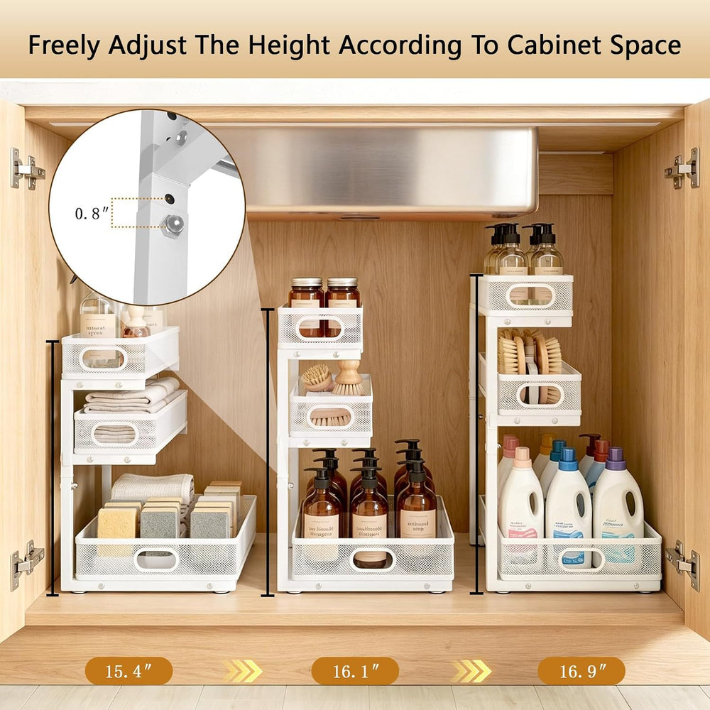 Under Sink Organizer, 2-Pack 3-tier Under Sink Storage Organizer Adjustable H...
