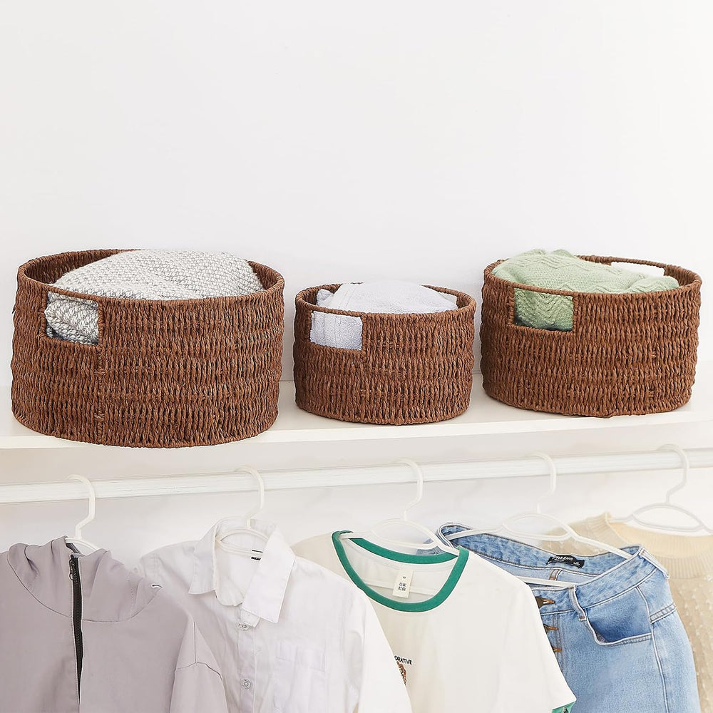 Vagusicc Wicker Storage Basket, Hand-Woven Paper Rope Large Round Woven Baske...