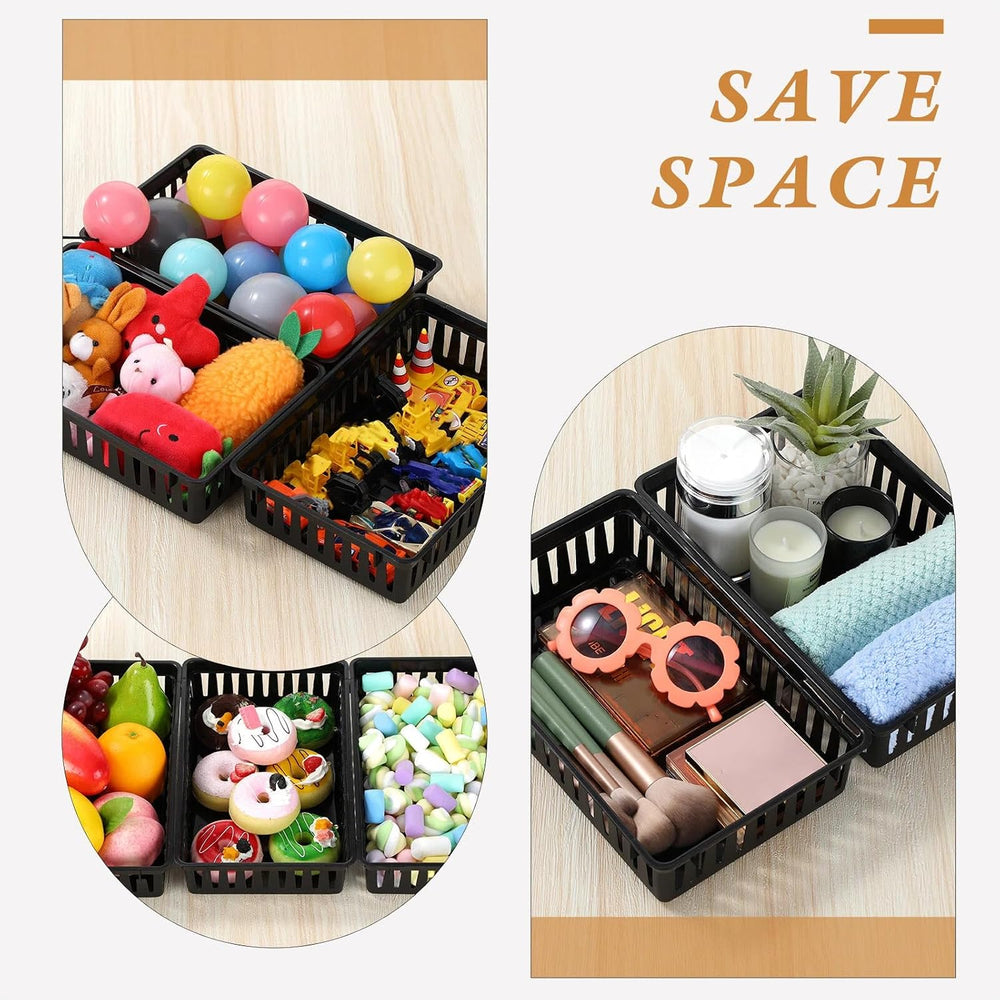Set of 12 Small Plastic Baskets for Organizing, Black