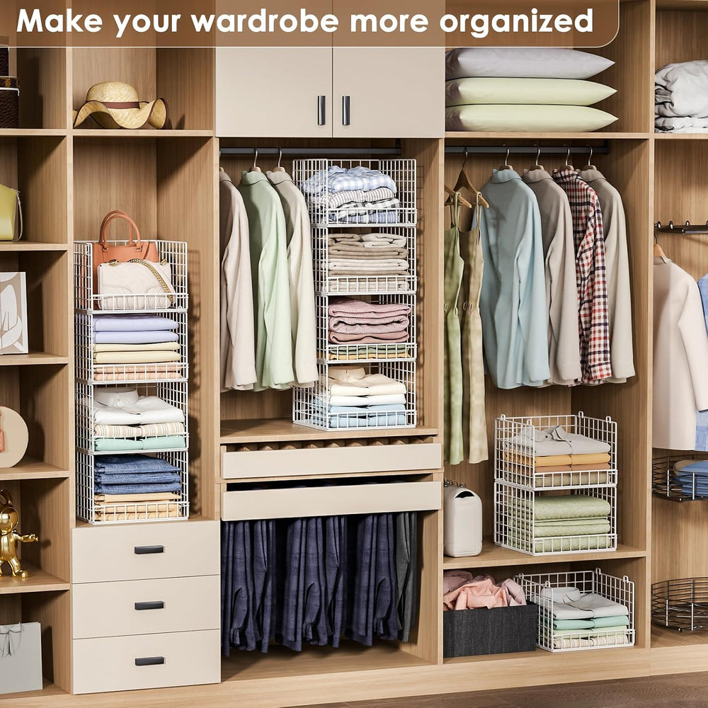 4-Tier Stackable Closet Organizers and Storage Baskets, Closet Shelf Organize...