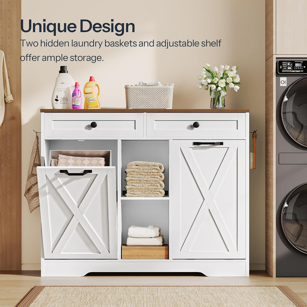 HOOBRO Double Tilt Out Laundry Hamper Cabinet, 23 Gallon Farmhouse Trash Can ...