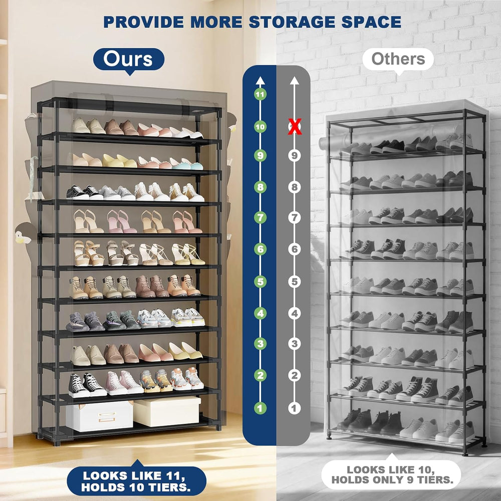 Mavivegue Shoe Rack with Cover, 10+1 Tier Tall Shoe Storage