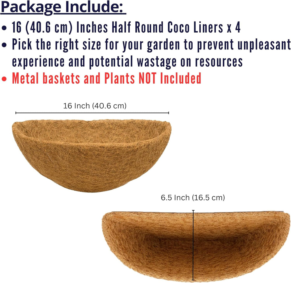 LaLaGreen 16" (4 Pack, Half Round) Coco Liners for Wall Planter Outdoor ...