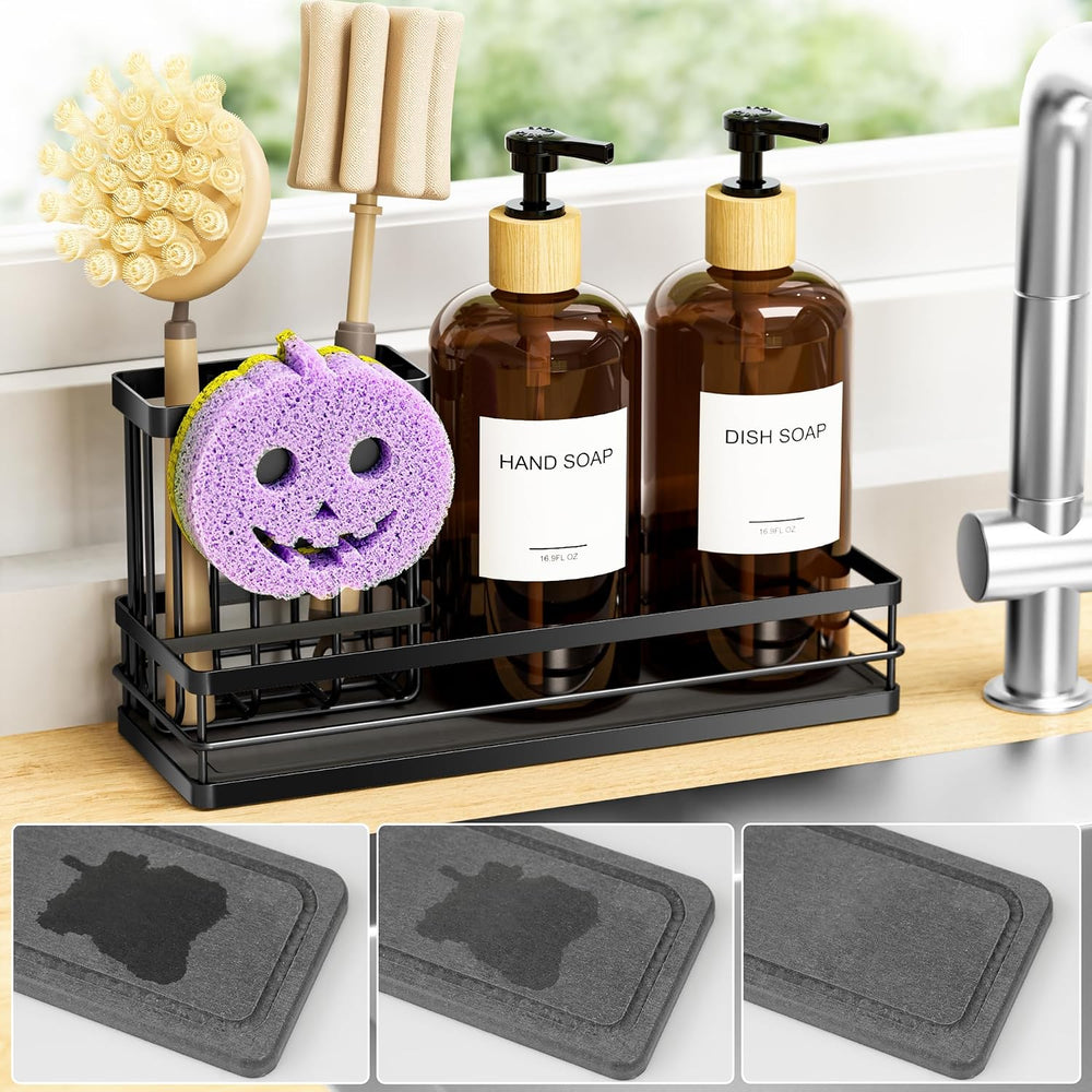 Moforoco Kitchen Dish Soap Dispenser Set, 16OZ Glass Bottle, Hand and Dish So...