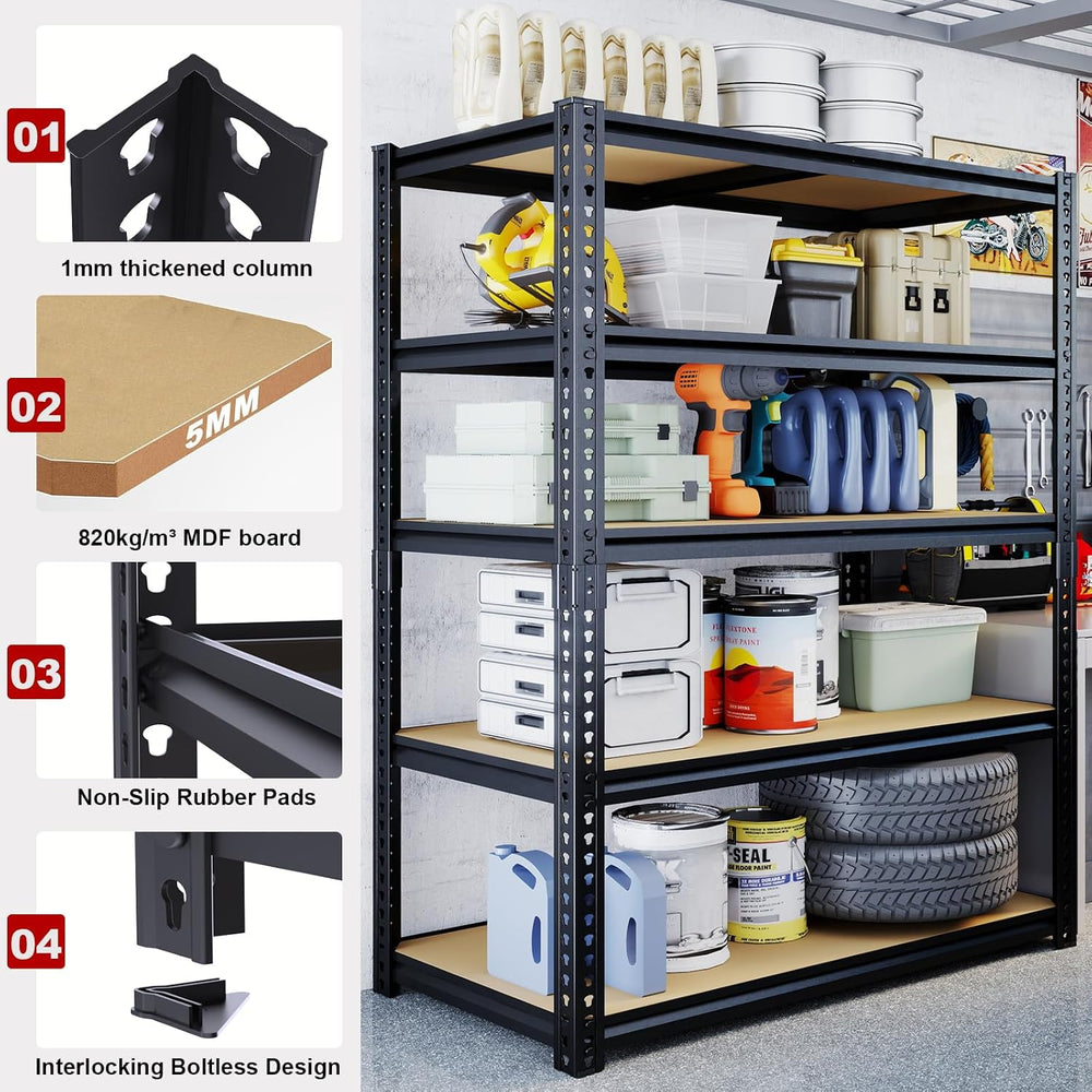 Garage Shelving Unit,40''W Black Storage Shelf,5 Tier Storage Racks a...