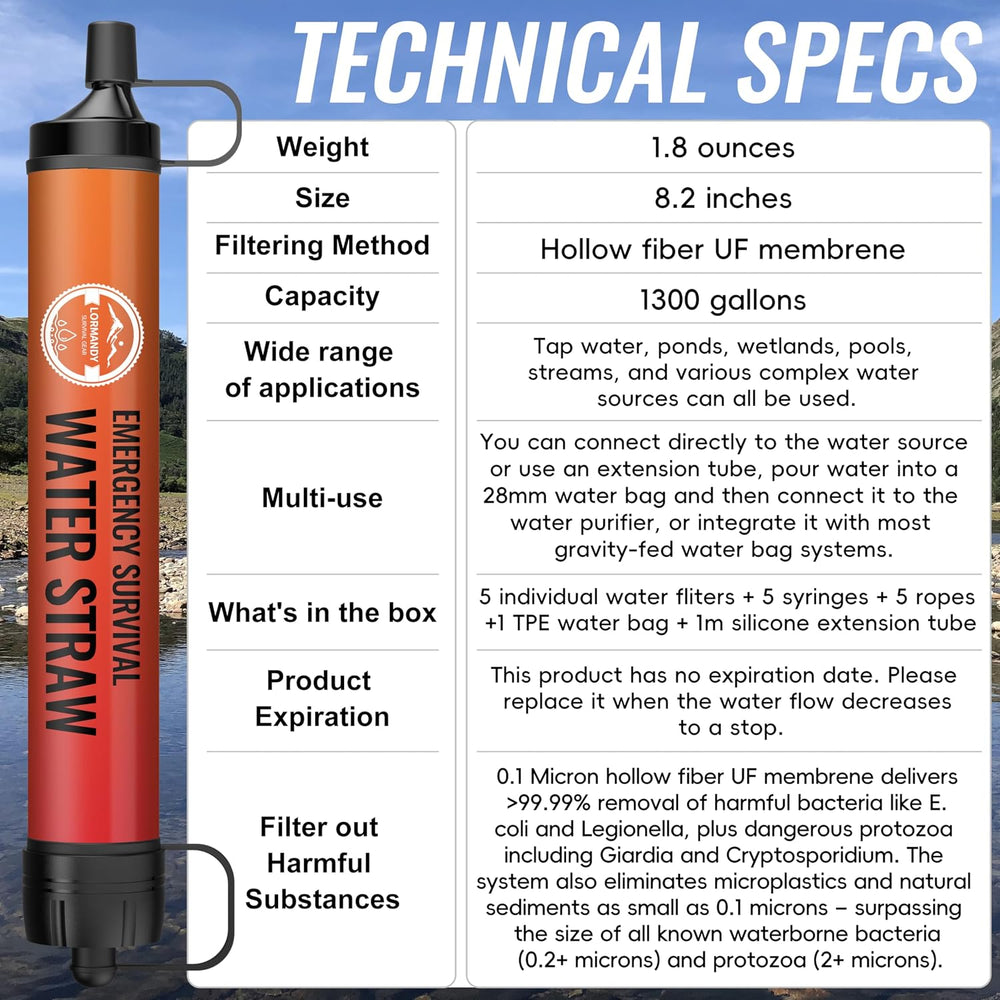 Straw Water Filter 8 Pack - Outdoor Camping & Hiking Survival Gear