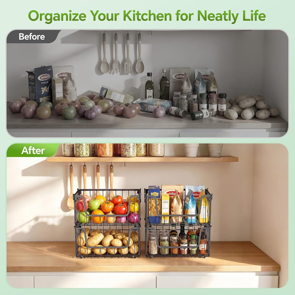 4 Pack Foldable Wire Basket for Pantry Organizers and Storage