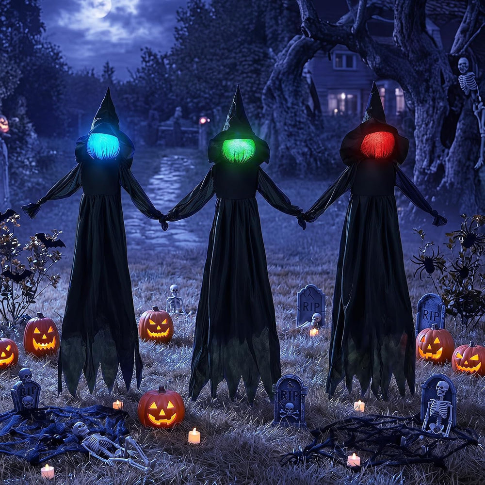 Tangkula 9.3 FT Outdoor Halloween Decoration Light Up Witch Stakes Set of 3