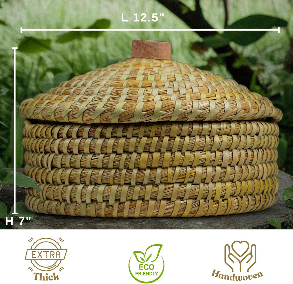 Round Bread Warming Basket with Lid and Terracotta Warmer stone for Serving T...