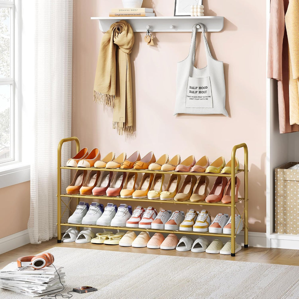 Hoctieon 3 Tier Mesh Style Shoe Rack, Entryway Shoe Shelf, Shoe Storage Organ...
