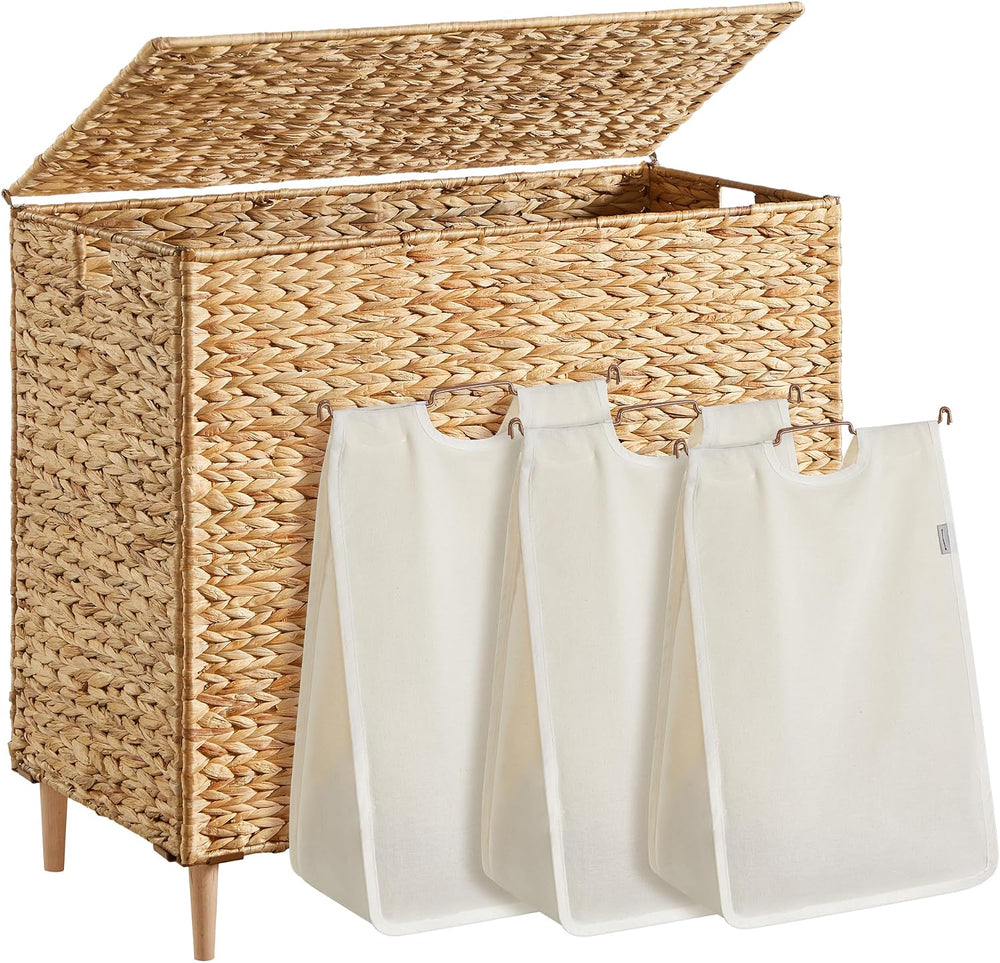 SONGMICS Laundry Hamper With Lid, 180 L Wicker Handwoven Water Hyacinth