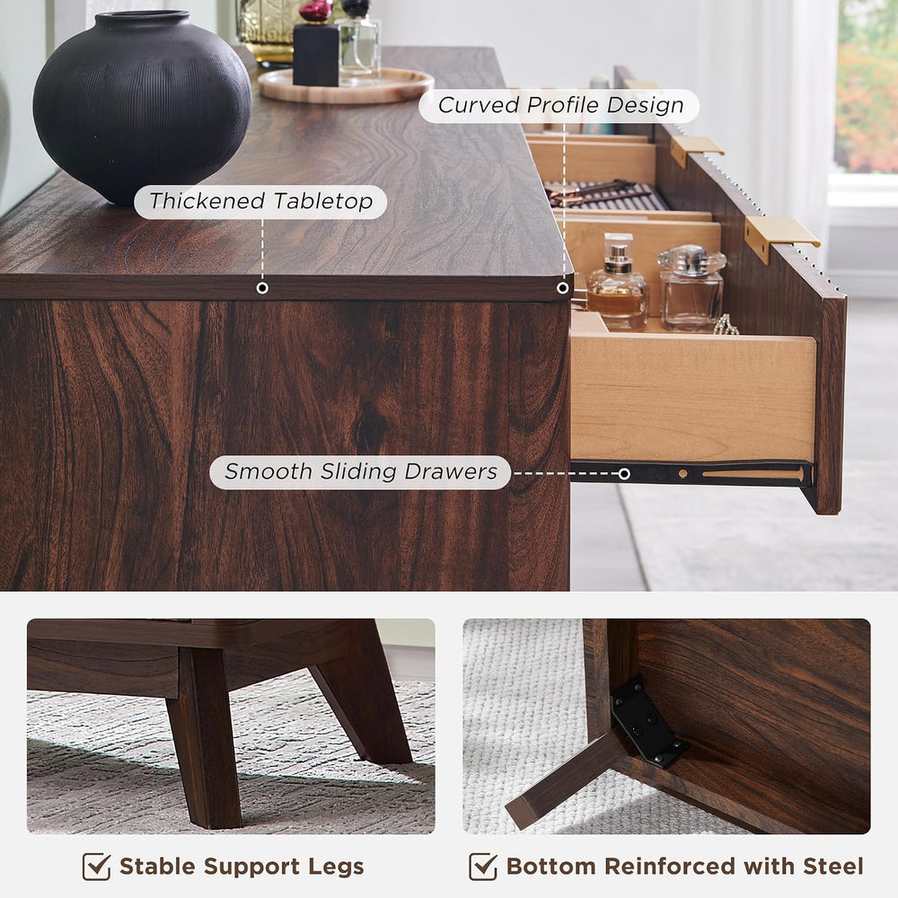 T4TREAM 54" Wide Fluted 9 Drawer Dresser for Bedroom, Dark Walnut