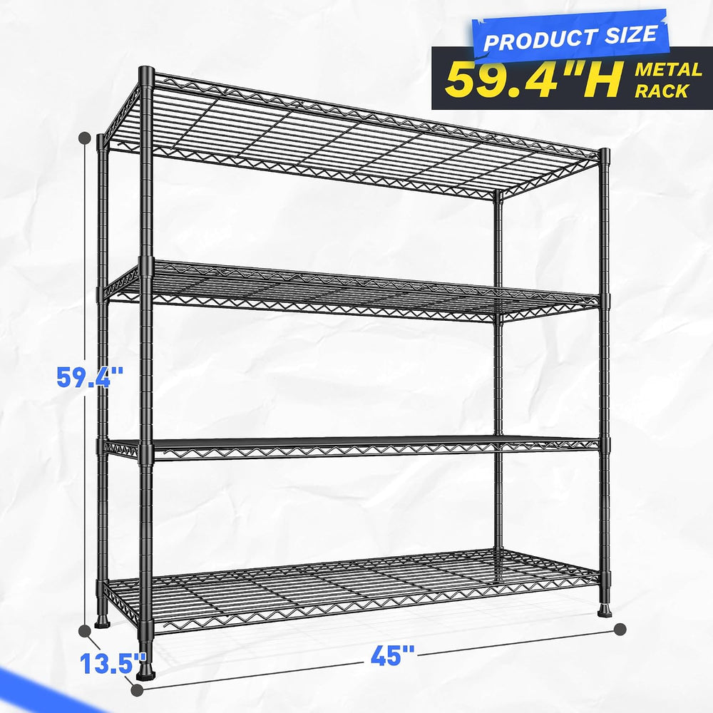 DurayLoly Extra-Wide 4-Tier 800LBS Storage Rack, Adjustable Shelves, Black