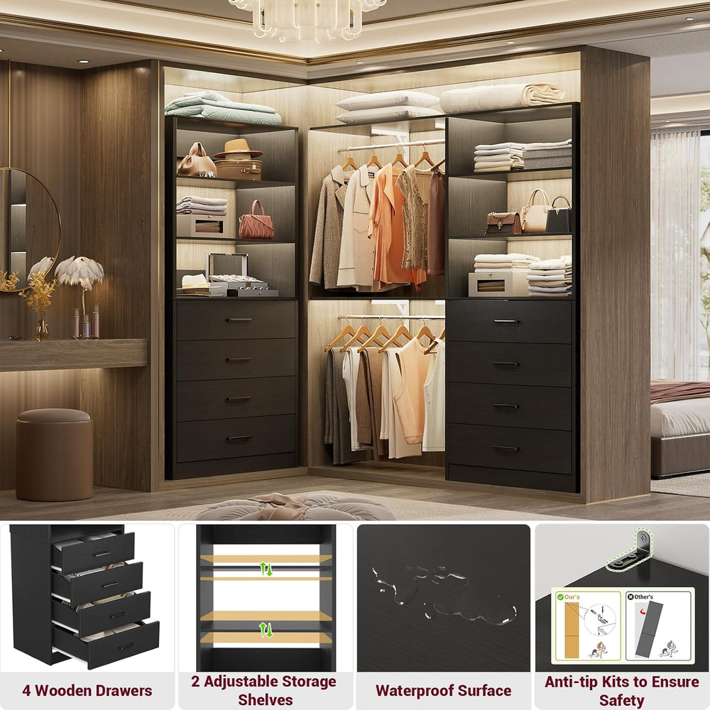 Aheaplus Closet Drawers System, 21.3" Wood Closet Organizer System, Black