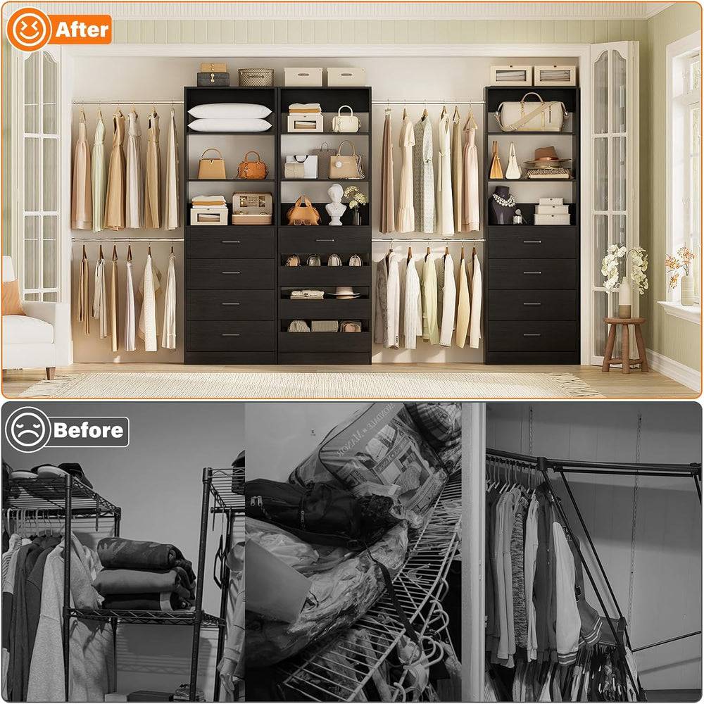 Aheaplus Closet System with 12 Drawers, 8.5-11.5Ft Closet Organizer System