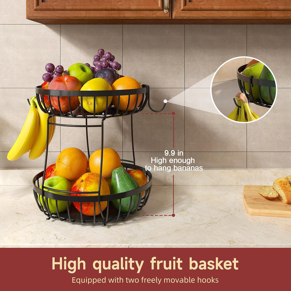 Sevenblue 2 Tier Fruit Bowl for Kitchen Counter, Black, Extra Large