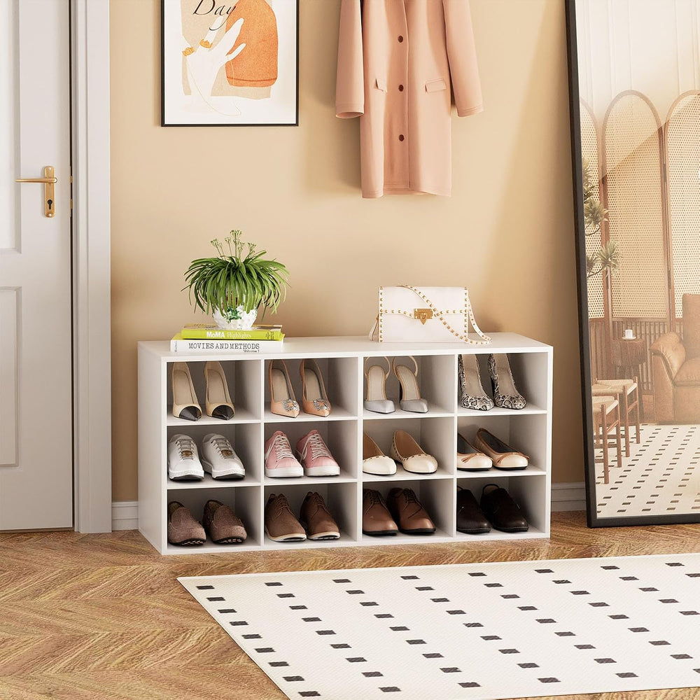 Garden 4 you Shoe Storage Bench, Cubby Shoe Rack with 12 Cubbies, 3-Tier Wood...