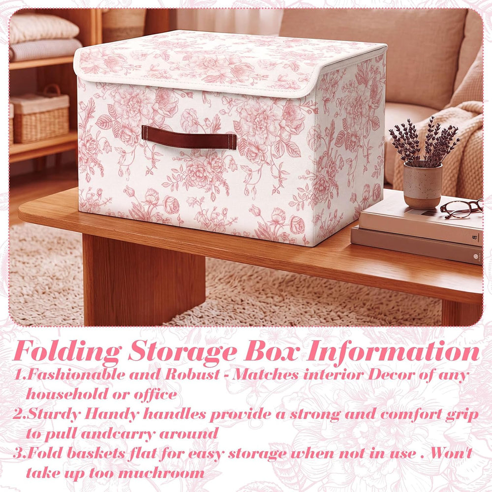 2 Pack Pink Floral Storage Bin with Lids, 17x11x12 Inch