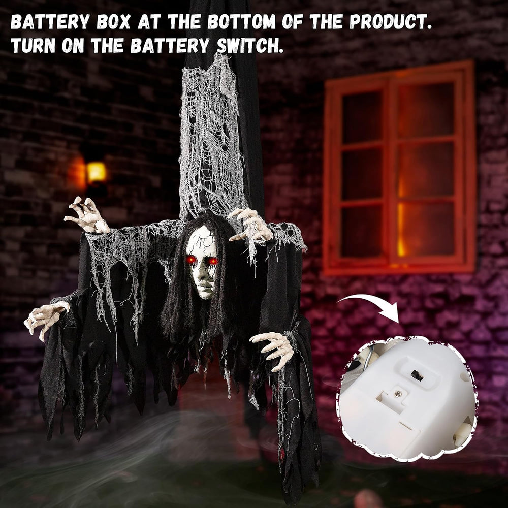 Halloween Animatronics Decorations Hanging Ghost with 4 Hands, 67'' A...