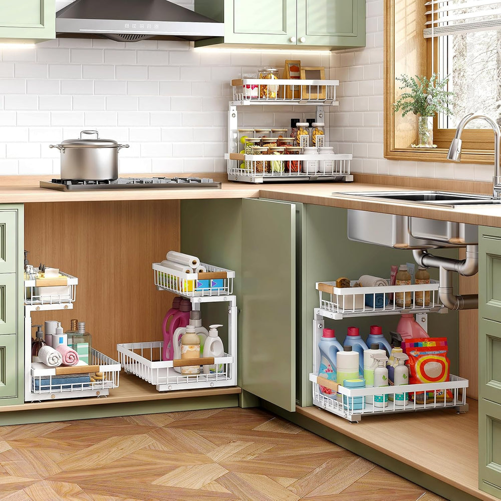 Kitstorack Under Sink Organizer, 2 Tier Under the Sink Storage, Slide out Pul...