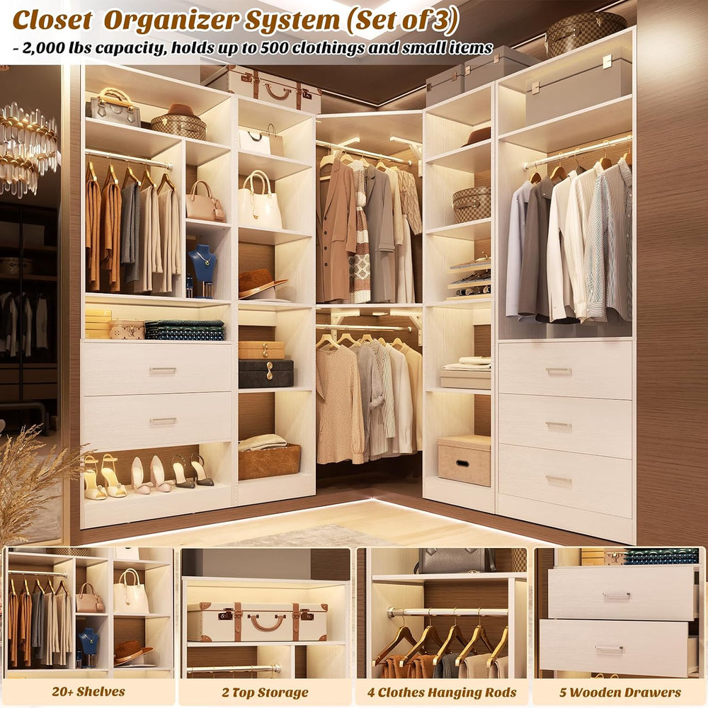 Besiost Corner Closet System with 5 Drawers, Closet Organizer Systems