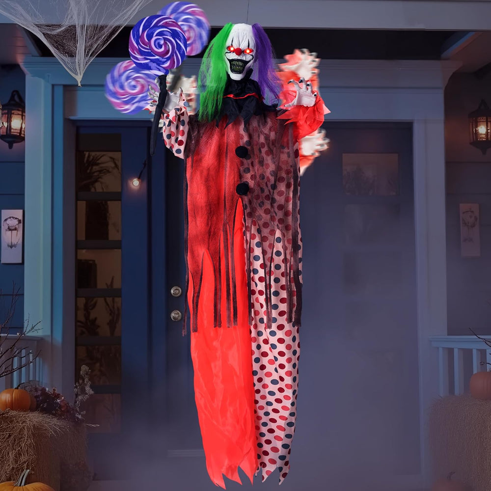 JOYIN 53" Halloween Hanging Clown Decorations Outdoor, Scary Animated De...