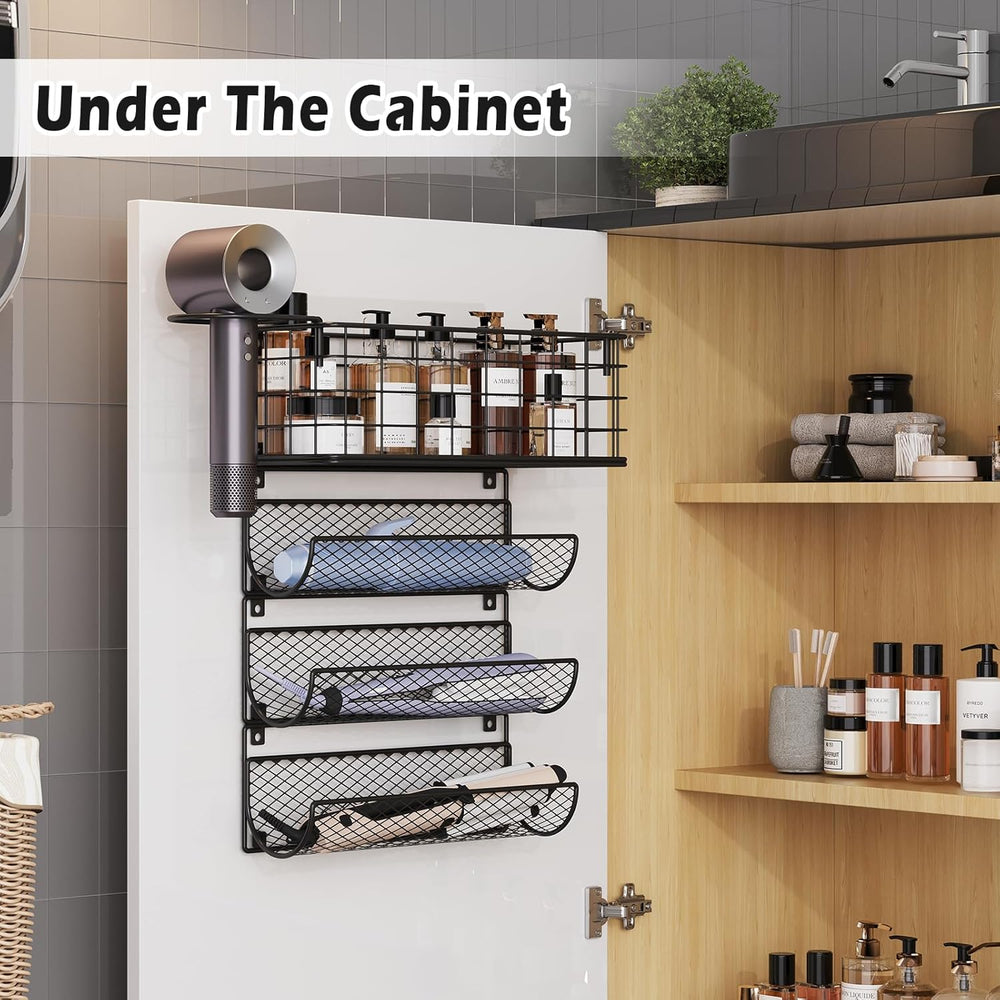 Wall-Mounted Hair Dryer Holder Styling Tool Organizer 4-Shelf Storage Wire Ba...