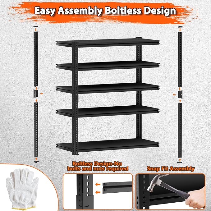 Storage Shelves Heavy Duty 2 PCS, 5-tier Adjustable Metal Industrial Utility
