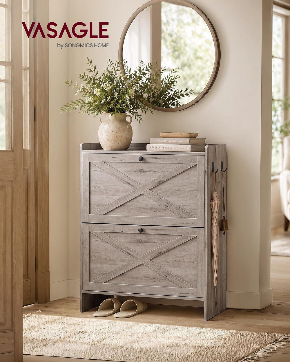 VASAGLE Narrow Shoe Storage Cabinet Organizer with 2 Flip Drawers