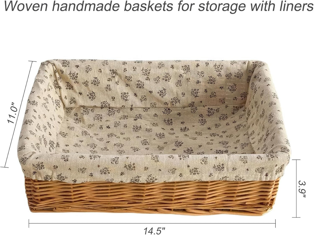 Handwoven Small Wicker Storage Basket with Liner for Organizing