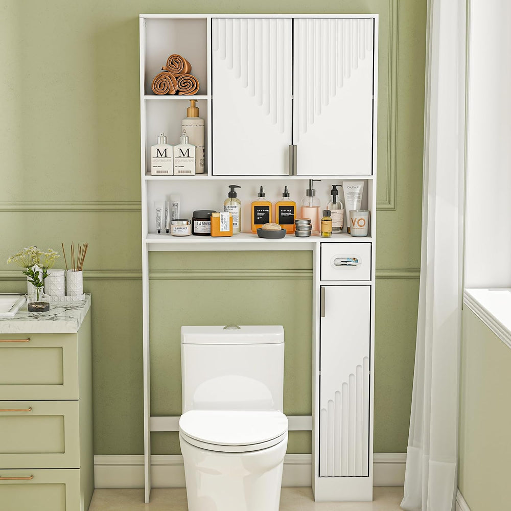 GOODONE White Over The Toilet Storage Cabinet - with 3 Doors and Toilet Paper...