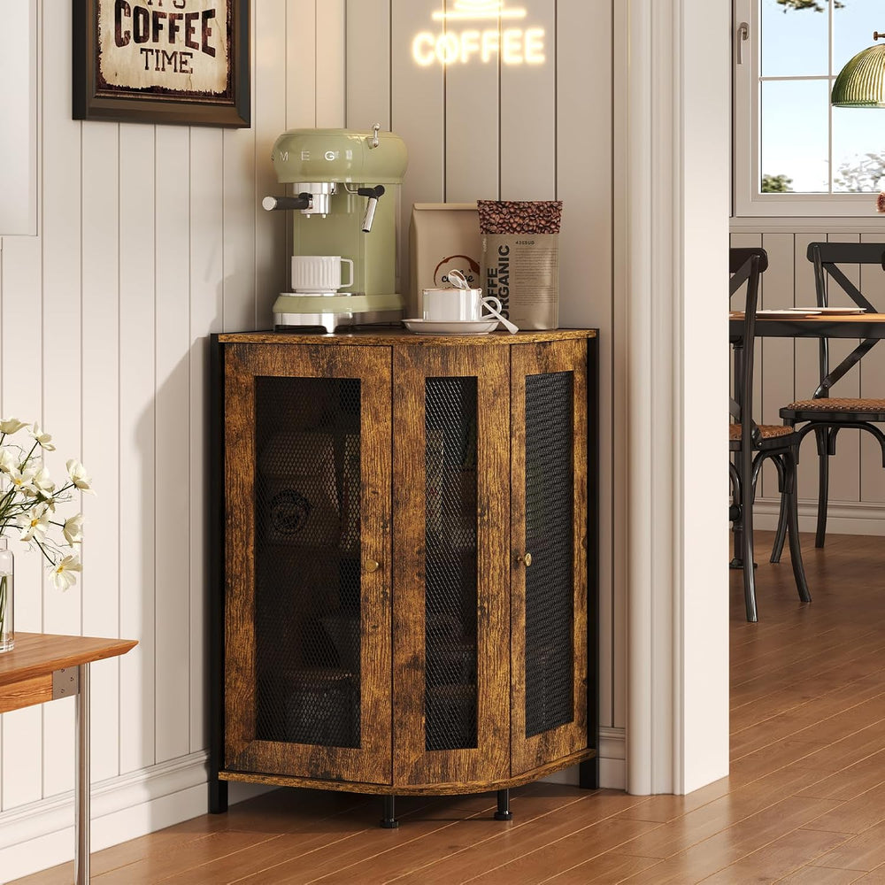 Coffee Bar Cabinet, 3-Tier Corner Coffee Cabinet with Storage Shelf
