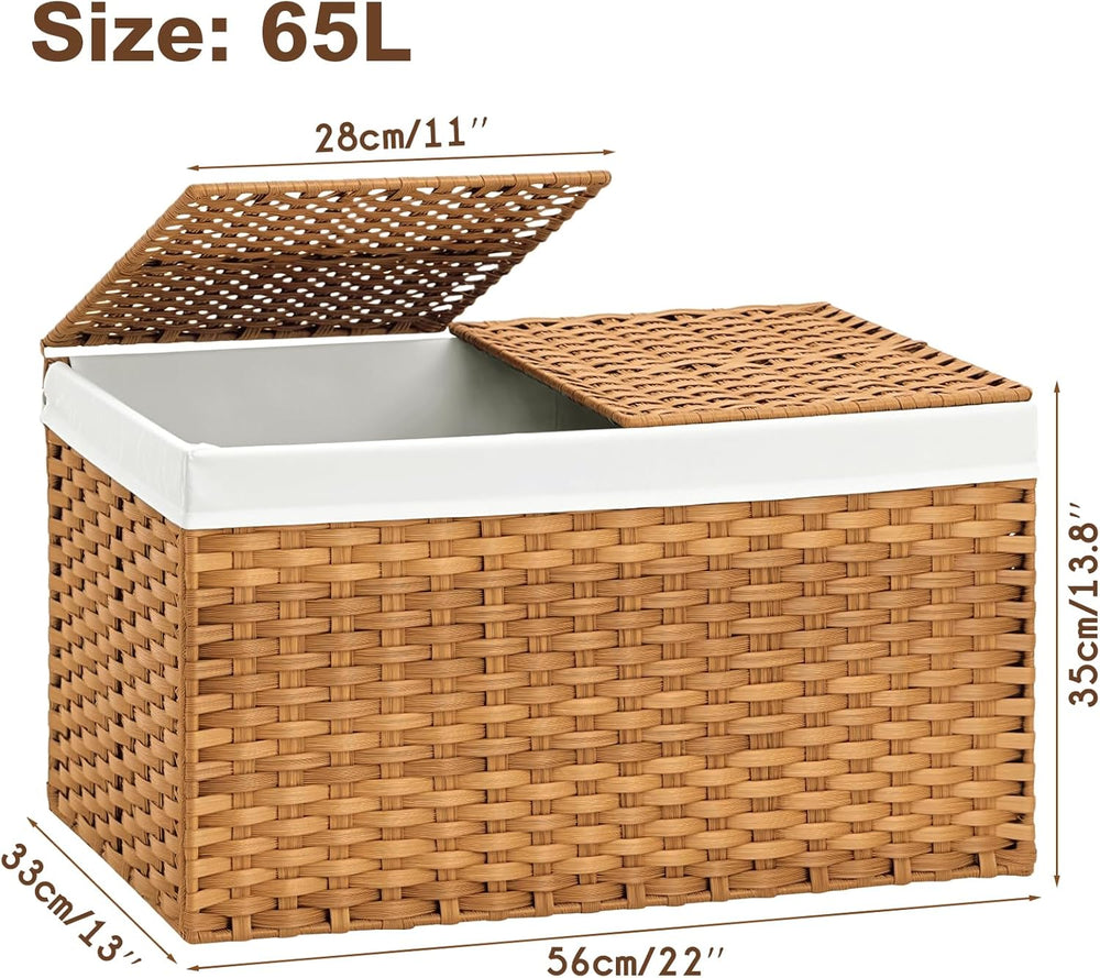 Storage Basket with Lid: Rattan Woven Storage Basket with 2 Separate Lids, 17...