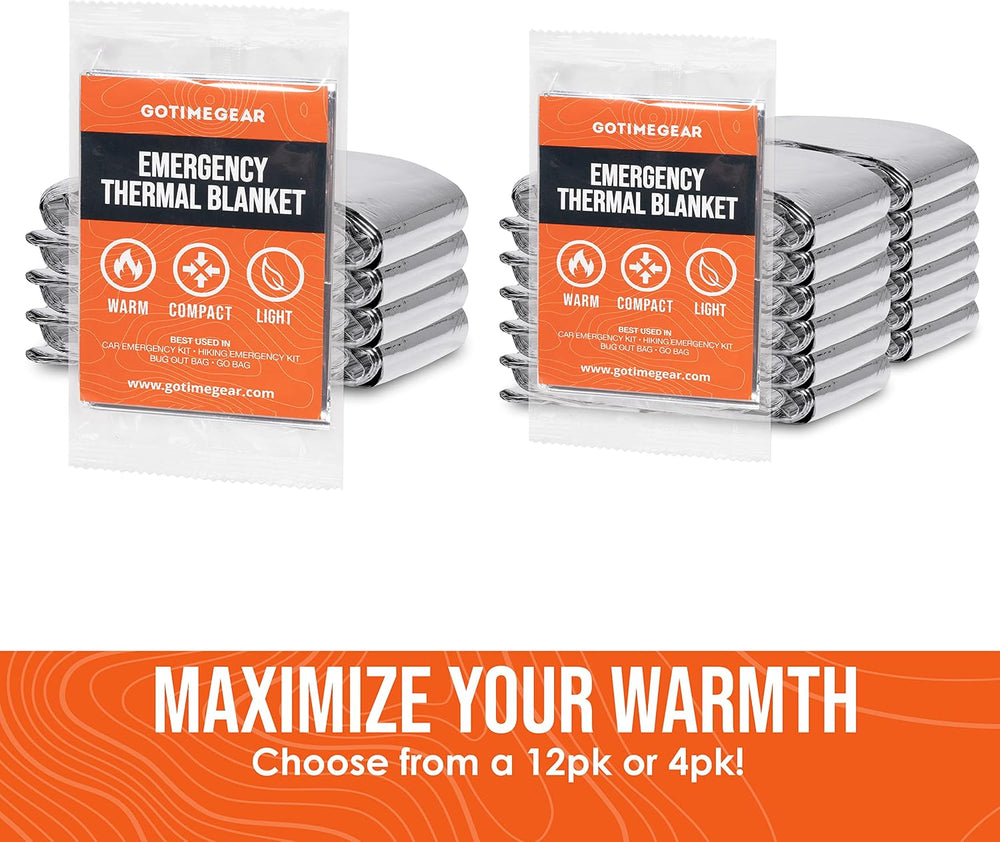 Go Time Gear Mylar Emergency Blankets, Survival Space Blanket Kit, 12-Pack