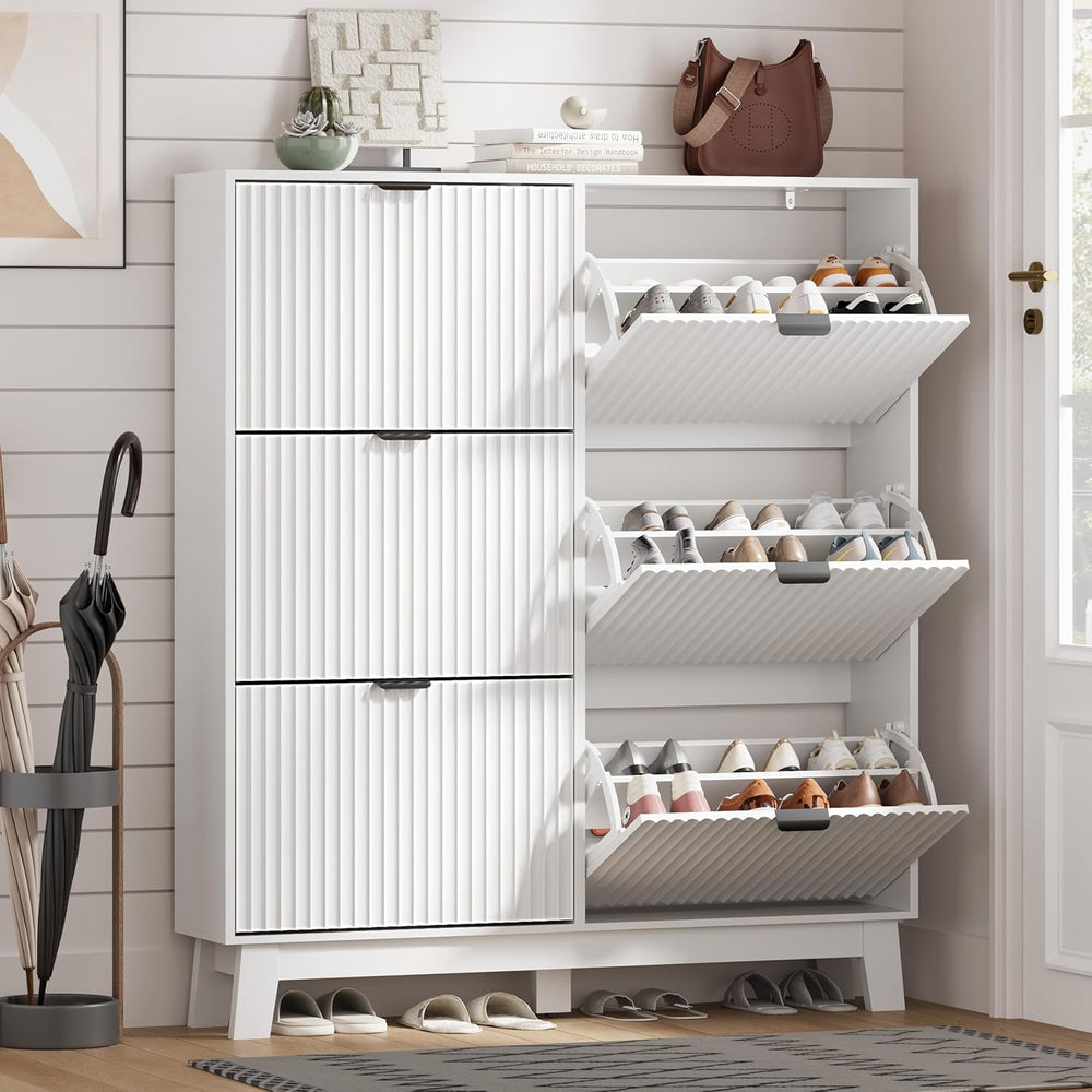 HUANLEGO Shoe Cabinet Storage for Entryway with 6 Flip Drawers, White