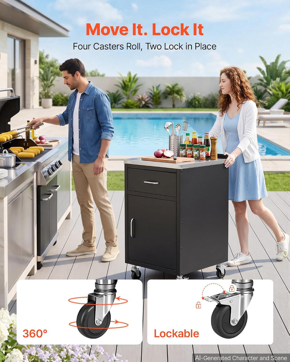 VEVOR Outdoor Kitchen Drawers,23"W x 37"H x 20"D, Cabinet/Tras...