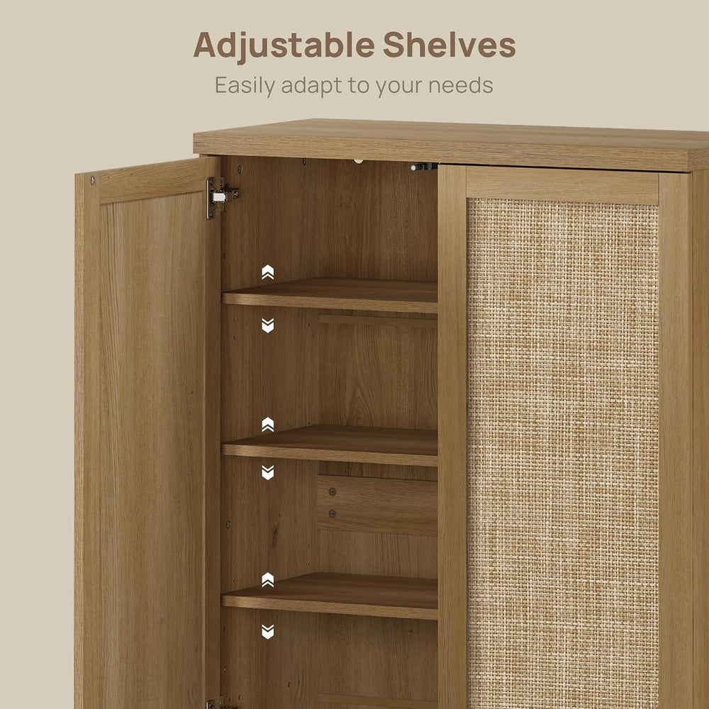 SICOTAS 31.2" Wide Rattan Shoe Storage Cabinet for Entryway with 2 Doors