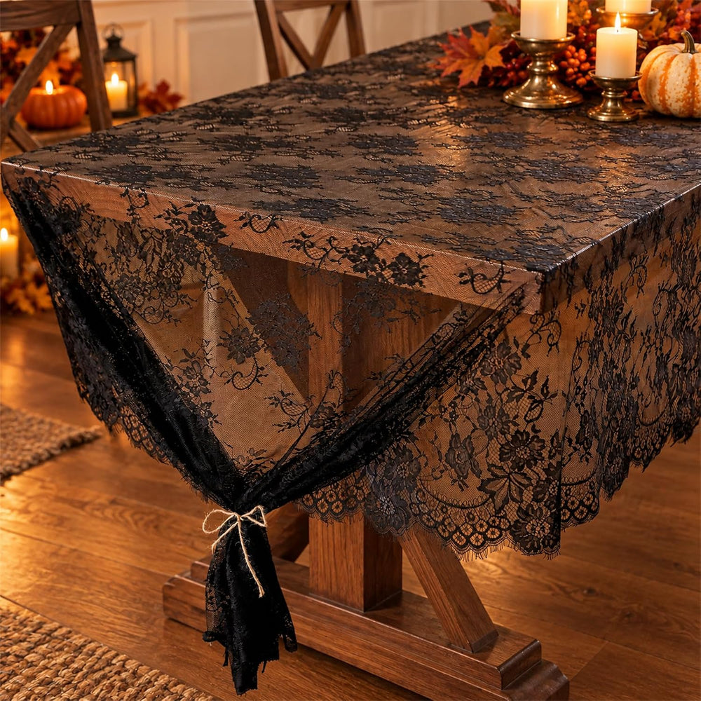 3Pcs Black Lace Tablecloth 60x120 Inch Rustic Halloween Home Decor