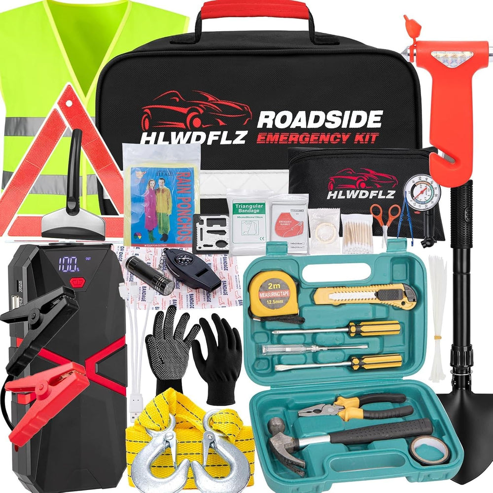 Car Emergency Kit with 2000A Car Battery Jump Starter- Car Roadside Emergency...