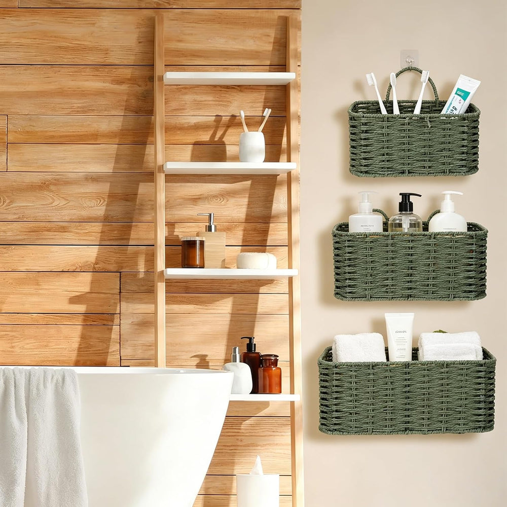 3 Piece Boho Wall Hanging Baskets for Organizing Paper Rope Woven Baskets Set...